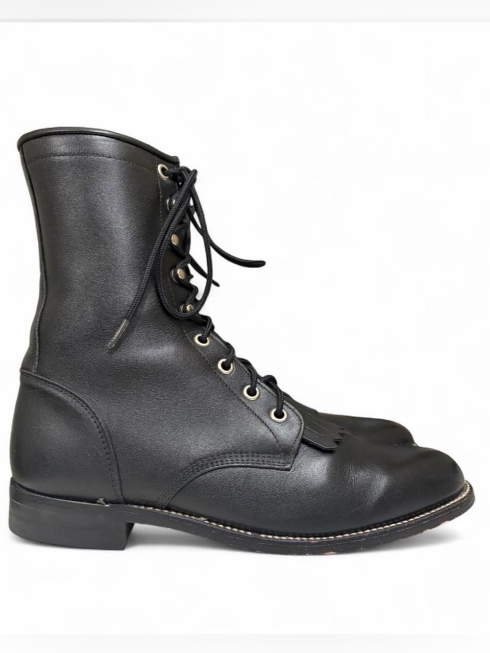 Vintage Justin Women's Black Leather Lace-Up Western Roper Boots Size 8 C 1506